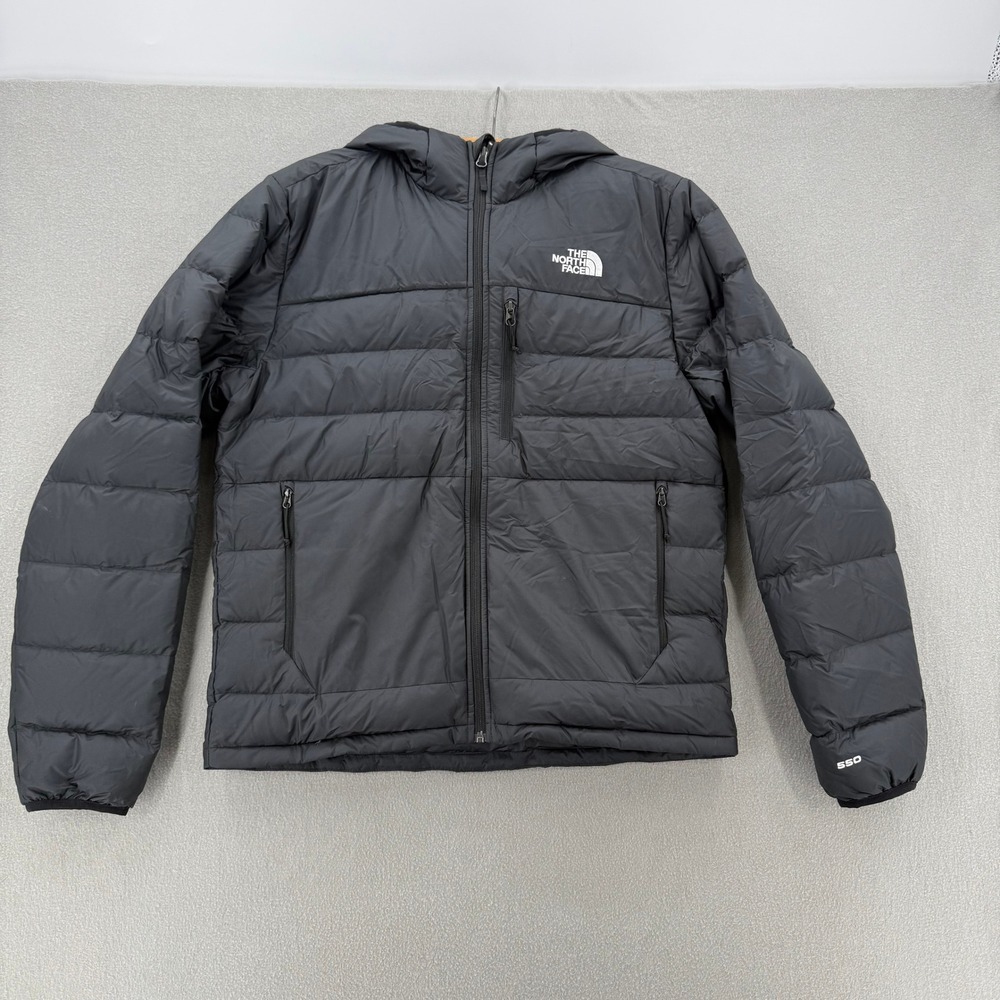 The North Face 550 Fill Down Black Insulated Hooded Puffer Jacket Men Medium